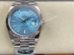 AR Factory Rolex Daydate 40*12.2mm 3255 Movement Blue Face Baguette SS Band Watch